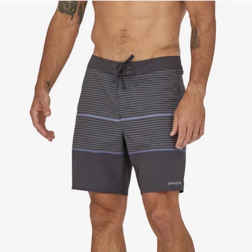 Patagonia Hydro Series Board Shorts Mens 27” Waist Gray Striped Swim Trunks